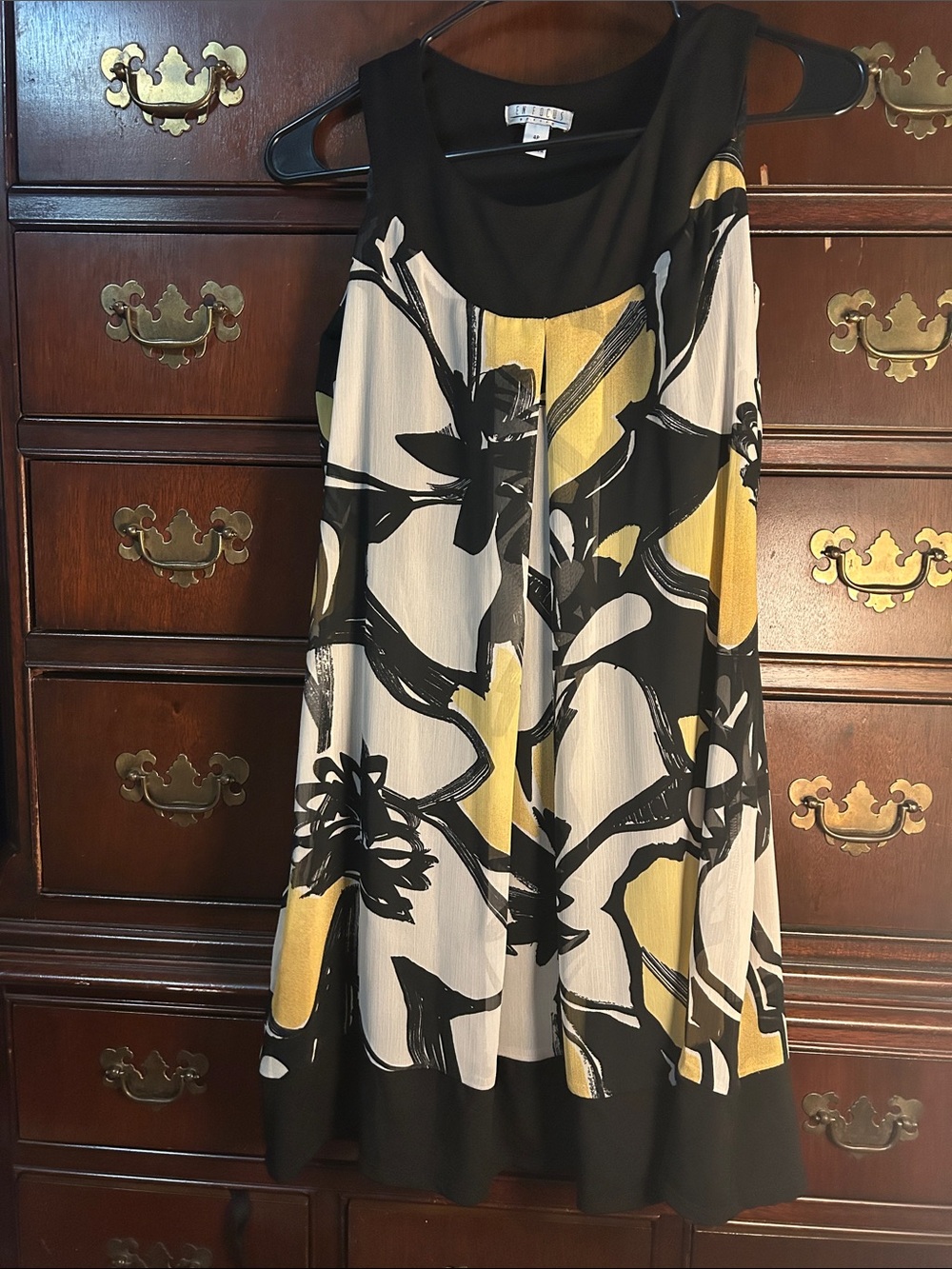 Enfocus Studio Black, White & Yellow Floral Swing Dress